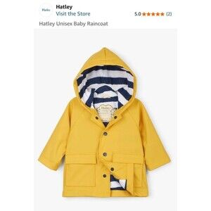 Hatley Baby Yellow Hood Rain Jacket 9-12 Months With Navy Striped Terry Lining